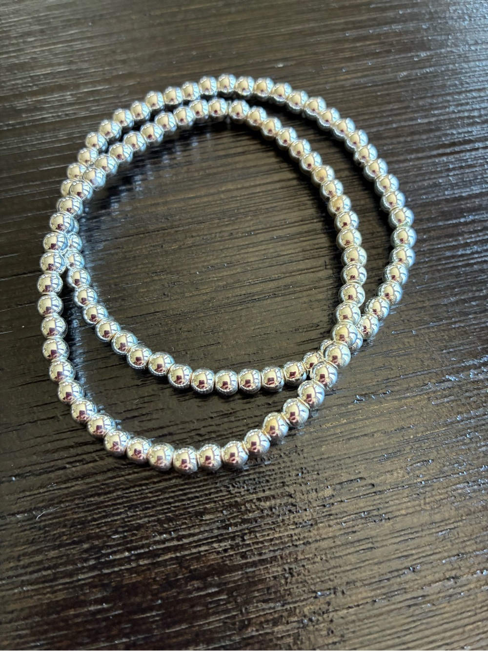 Classic Silver Beaded Stretch Bracelet Duo